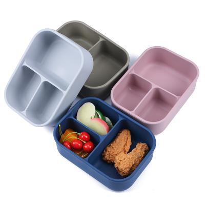 China Portable Divided Eco Friendly Bento Lunch Box For Kids Bpa Free Silicone Food Storage Container Freshness Preservation Lunch Box Set for sale