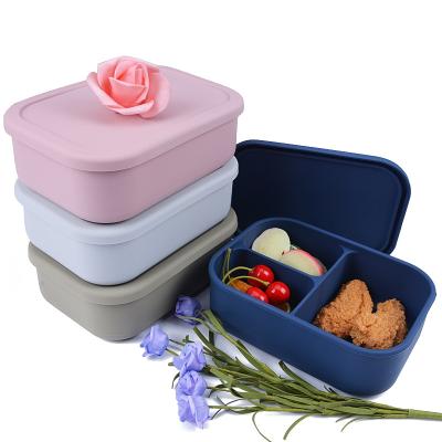 China Freshness Preservation 3 Compartment Bento Box Adult Lunch Box Silicone Kids Lunch Box Children School Set With Bag for sale