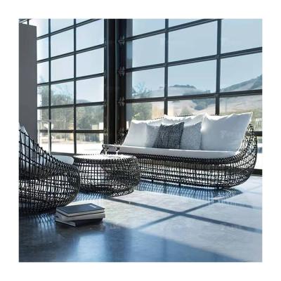 China Outdoor waterproof outdoor balcony rattan garden furniture rattan sofa set tea table combination rattan sofa for sale