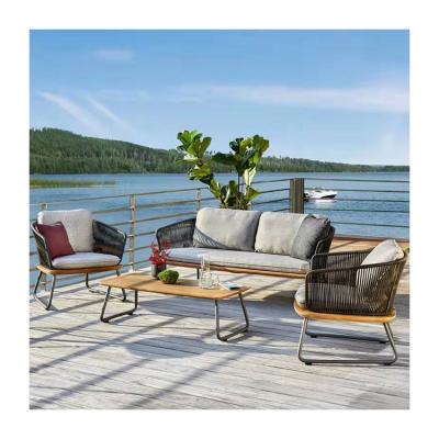 China Modern Outdoor Balcony Woven Chair Teak Furniture Outdoor Weather Furniture Chair Teak Garden Rope Chair for sale