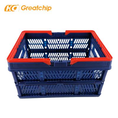 China Supermarket Collapsible Shopping Basket Easy-carry Plastic Folding Market Portable Shopping Basket for sale