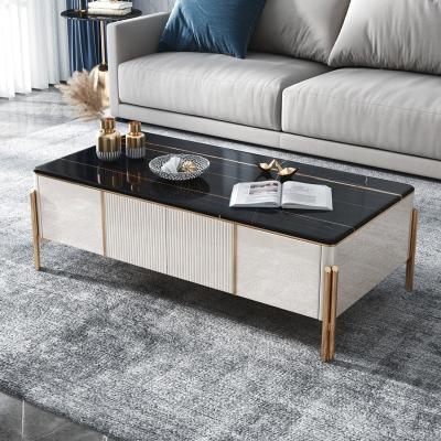 China Modern Rectangular Living Room Furniture Modern Gold Stainless Steel Gold Luxury Marble Tea Table for sale