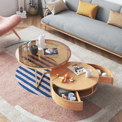 China Log Top Designer Coffee Table (Other) Adjustable Home Glass Table Tea Room Storage Furniture for sale