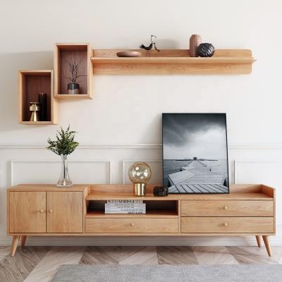 China Wholesale Solid Wood Living Room Modern Wall Mounted TV Stand Solid Wood 2 Meter Length Furniture for sale