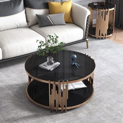 China Wholesale Jasiway Design Living Room Furniture Gold Stainless Steel Glass Storage Around Modern Luxury Coffee Table for sale