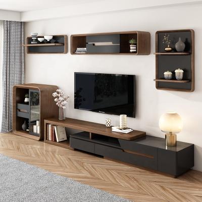 China (Other) Jieshi Furniture Adjustable Walnut And Black Adjustable Luxury Modern TV Stand For Living Room for sale