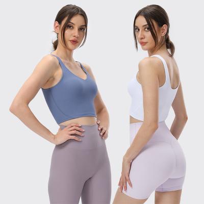 China Free Shipping Anti-UV Items Women Ribbed Tank Tops Wholesale Sleeveless Deep Back U Fabric Tank Tops With Bra for sale