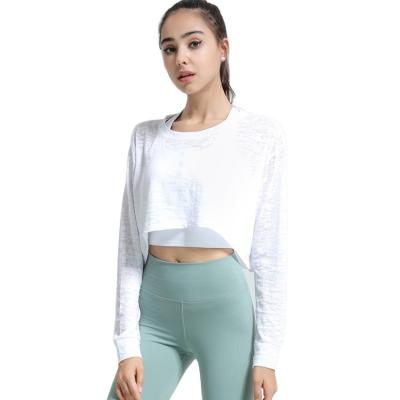 China 2021 New Style Round Collar Sports Shirts Antibacterial Loose Long Sleeves Light Up Breathable Yoga Shirts For Women for sale