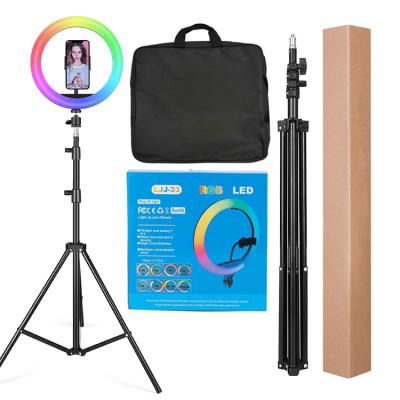 China 13 Inch High Quality PORTABLE RGB Ring Light 10 Colors with 2.1m Tripod Stand Phone Holder for YouTube Video Shooting for sale