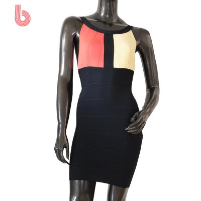 China BOYASH Breathable Women Stylish Multi Color O Neck Tied Backless Part Mini Bandage Dresses for sale