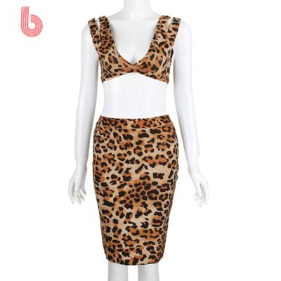 China BOYASH 2020 Breathable Hot Women Leopard Nightclub Party Sexy Sleeveless Bandage Two Piece Set for sale