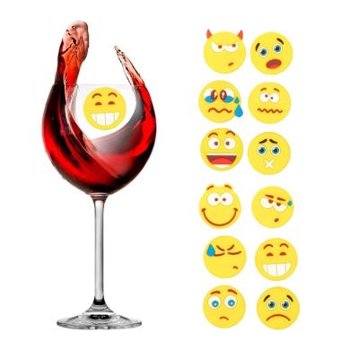 China 12 Pcs Wine Glass Markers Viable Silicone Smile Face Suck Wine Glass Charms for sale