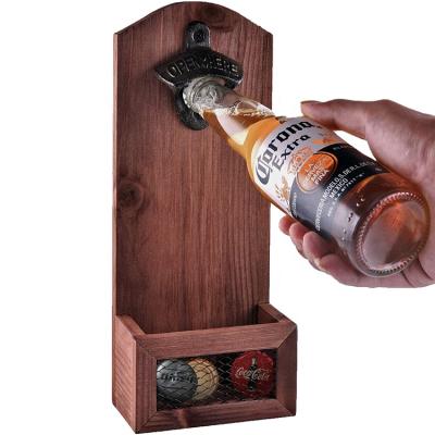 China Viable Custom Made in China Factory Wholesale Rustic Wall Mounted Wooden Bottle Opener for sale