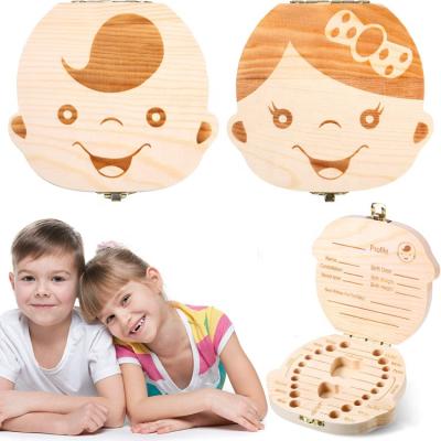 China Europe Baby Boy Girl Milk Teeth Box Keepsake Box Wooden Save Holder Storage Organizer for Kids for sale