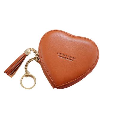 China Fashion Heart Shape PU Leather Coin Pouch With Key Chain MOQ 30pcs for sale