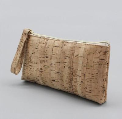 China Fashion RPET Fabric Make Up Bag Cork Single Clutch Flat Pouch With Wristband for sale