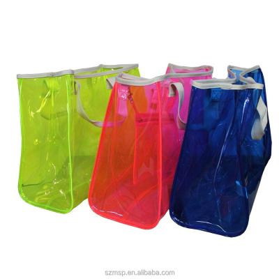 China PVC Candy Colored Open Front Tote Handbag Large Volume Binding Clear Pouch Shopping Bag With Strap Handles Beach Bag for sale