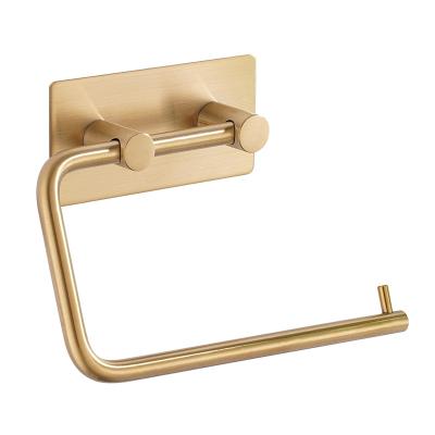 China Modern 304 Stainless Steel Wall Mounted Gold Plated Roll Paper Holder Self Adhesive Towel Rack Toilet Paper Holder 104-XB for sale