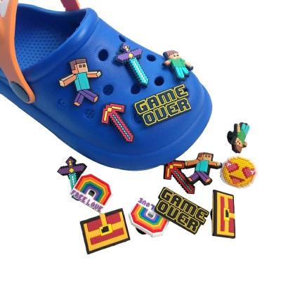 China Black MINECRAFT New Game Jibbitz Croc Slippers Plastic Shoe Flower Crochet Lace Shoe Border Supply Spot Goods for sale