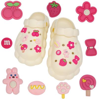 China 2023 New Cute Slippers Shoes Flower Buckle Rabbit Croc Shoe DIY Shoe Buckle Decorative Women's Red Soft Flower Accessories for sale