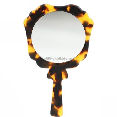 China 2021 New Acetate Round Mirror Cute Geometric Flat Small Portable Mirror With Handle Handheld Makeup Mirror for sale