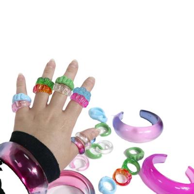 China New Trendy Rainbow Resin Rings Gradient Light Color Ring Bang Jewelry Accessories Cute For Women Girl Luxury Jewelry Sets for sale