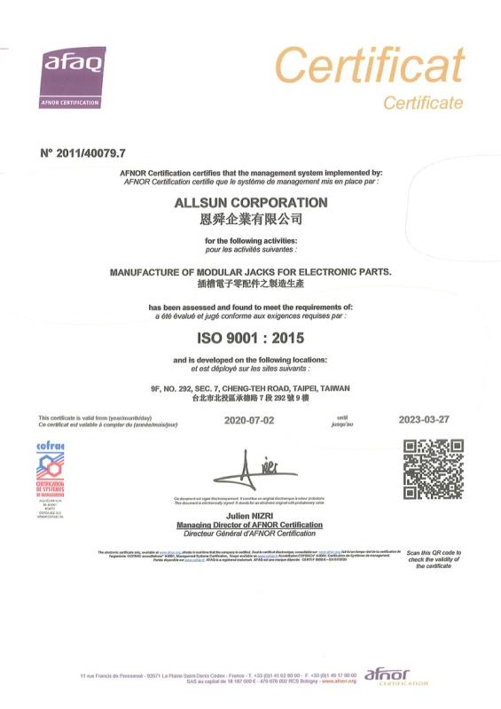 ISO9001 - ALLSUN CORPORATION