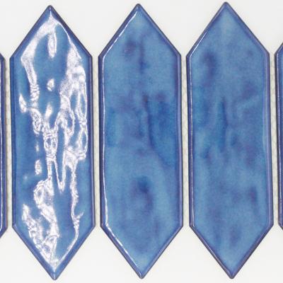 China 60*200 Concave Concave Blue Mosaic Crystal Glaze Swimming Pool Brick Floor Parquet Arrow Brick Kiln Handmade Ceramic Tile for sale