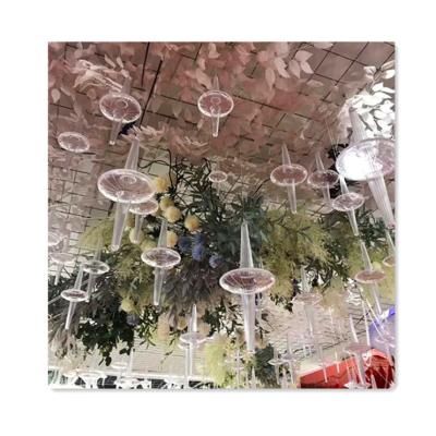 China Durable European New Style Ceiling Decoration Crystal Flying Saucer Acrylic Wedding Theme Props Hanging Wedding Layout for sale