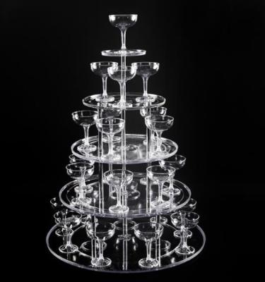 China Non-Toxic Clear Colored Acrylic Champagne Wine Tower Stand Display for Wedding Decoration Party Holiday Celebration for sale