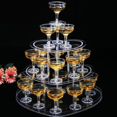 China Durable 3 Tier Heart Shape Champagne Tower Wine Rack Acrylic Display for Wedding Event and Party Decoration for sale