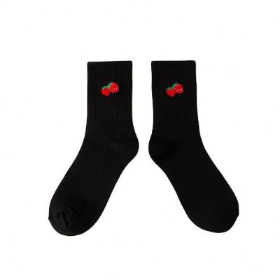 China Beautiful lightweight embroidered spring and autumn four seasons fruit stockings mid-tube socks for sale