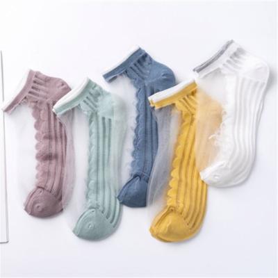 China HF Summer Women Cotton Lightweight Breathable Bottom Fiberglass Transparent Socks for sale