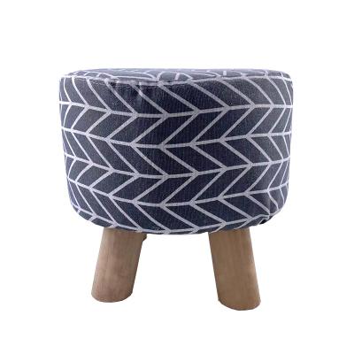 China Shoes Changing Stool 2022 Factory Direct Supply Customized Wood Frame Printing Fabric Foot Sneak Useful Portable Round Stool for sale