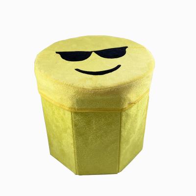 China Good Quality Fashion Design Smiley Face Pattern Foldable Storage Ottoman Customized Foldable Stool For Living Room for sale