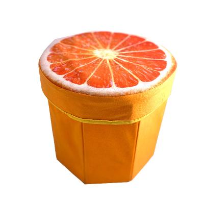 China Manufacturer Foldable Supplier 2022 New Model Orange Foldable Shoes Round Storage Ottoman Stool For Living Room for sale