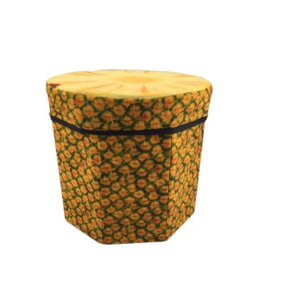 China Hot Custom Amazon Fashion Design Fruit Foldable Pineapple Pattern Foldable Shoes Custom Series Round Storage Ottoman Stool for sale