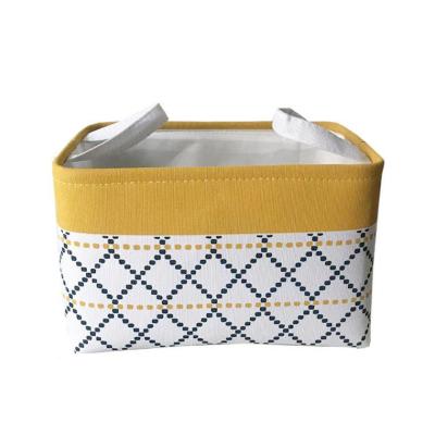 China Factory Direct Supply Cotton Rope Handle Storage Basket Folding Quilting Canvas Printing Rectangular Printing Basket for sale