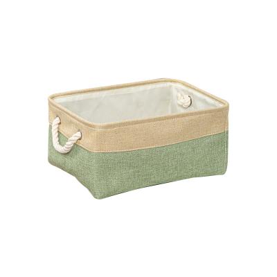 China Wholesale Canvas Quilting Rectangle Folding Cotton Rope Handle Storage Basket Toy Storage Basket Good Quality for sale