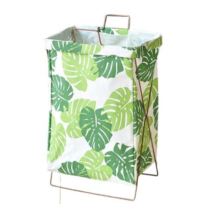 China Amazon Flexible Green Leaf Large Fold Foldable Laundry Hamper With Iron Rack Dirty Clothes Hamper for sale