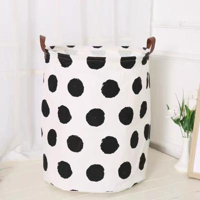 China 2022 Hot Selling Nordic Amazon Style Flexible Fold Cotton And Canvas Laundry Basket Large Capacity For Storage With Large Dot Pattern for sale