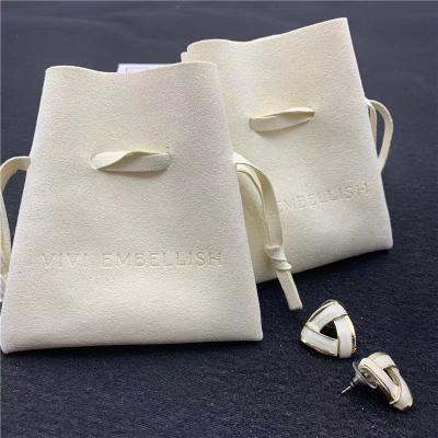 China Jewelry Package Luxury Beige Suede Jewelry Bags Drawstring Bag Velvet Microfiber Jewelry Packaging Gift Pouch for sale