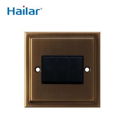 China 3 Gang Switch Hailar Brushed UK 3 Gang 1 Way Antique Brass Light Switch for sale