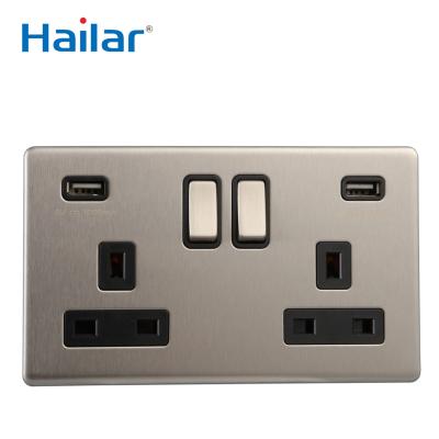 China Hailar UK 2 Strip 12v Power Residential Standard / General Purpose Custom Metal Switched Wall Outlet With USB Charger Port for sale