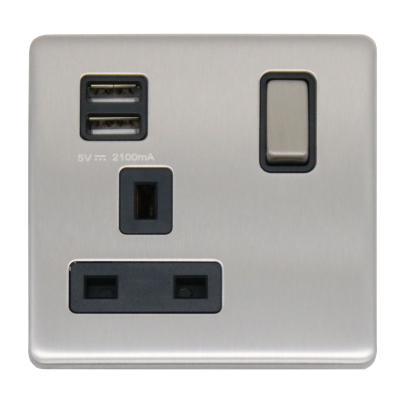 China Energy Saving UK Type Single 13A USB Stainless Wall Switched Socket for sale