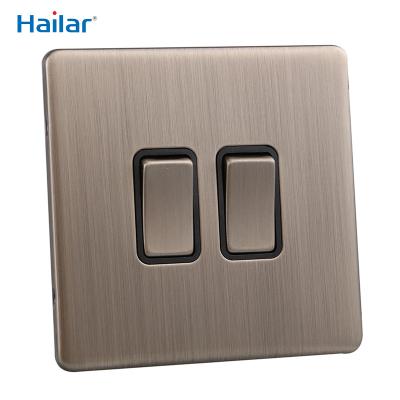 China Screwless Hailar Wall Switch Brushed Chrome 2 Gang 2 Way Plate Switch BS Standard Lamp Switch for sale