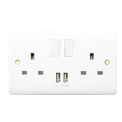 China British Standard 13A residential/general purpose 2 strip wall switched socket+ (1A+2.1A) USB outlet, USB socket with 3.1AMP total current for sale