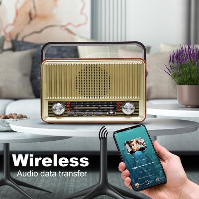 China Retro Home BT USB Stereo Mp3 Vintage Switch Multiband Portable Radio Classic Wood Rechargeable Speaker Home Radio AM Fm Music Player for sale