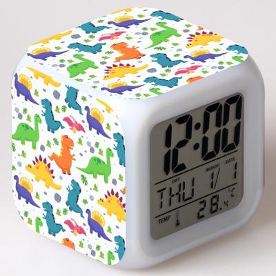 China Show wholesaler 2021 24 hour time format 12or clockglowing USB DC radio alarm clock led 7 color changing lcd screen square temperature calendar alarm clock for sale