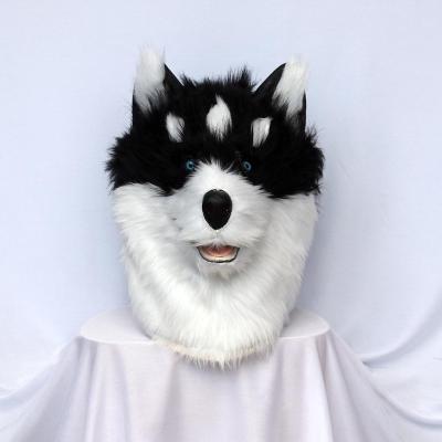 China Festival Celebration ISO 9001 Qualified Full Head Mask Husky Realistic Animal Fursuit Head Scary Hairy Dog Costume For Halloween Masquerade Cosplay for sale